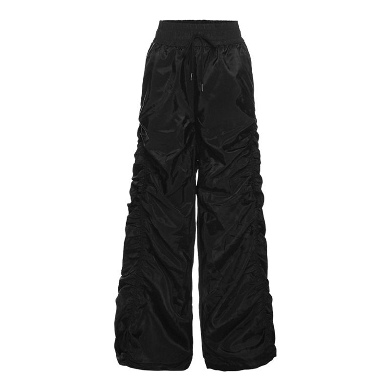 Women's Fashion Street Shoot High Waist Hip Lift Pleated Loose Lace up Casual Pants_voghion.com