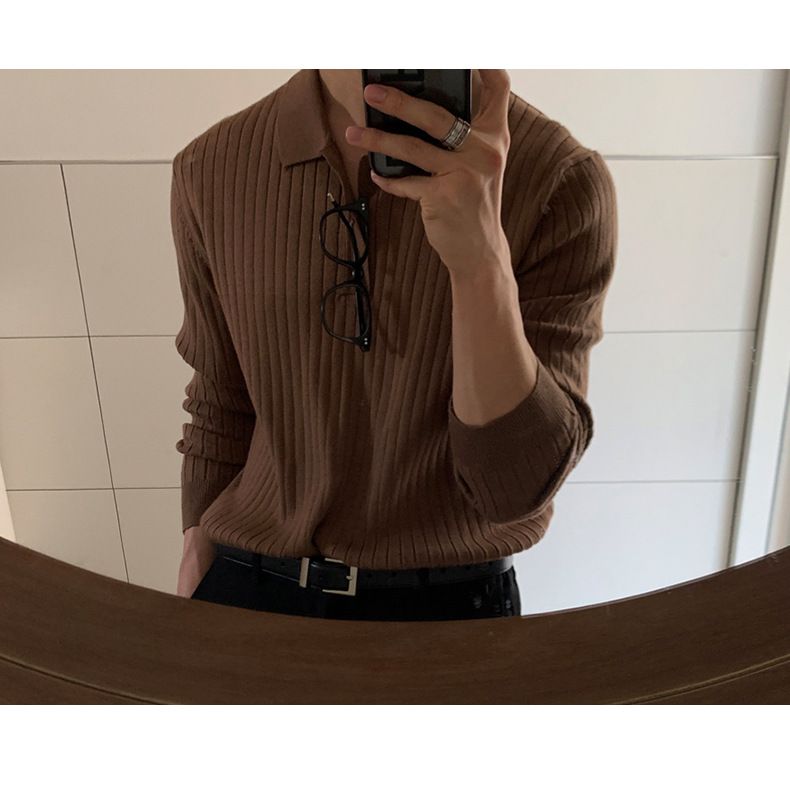 Knitted base sweater men's autumn and winter new item, collar long sleeved sweater, solid color inner top_voghion.com