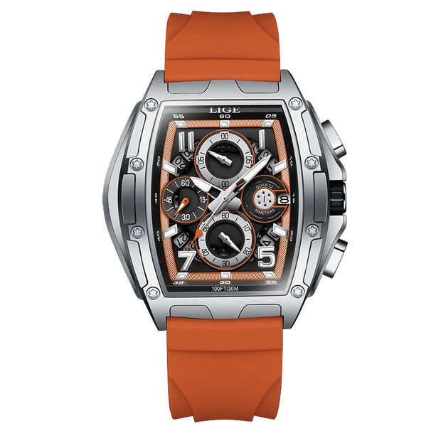 Men's Fashion Quartz Watch With Chronograph, Skeleton Dial, Water Resistant, Stainless Steel Case, Silicone Strap, Casual Business Timepiece_voghion.com