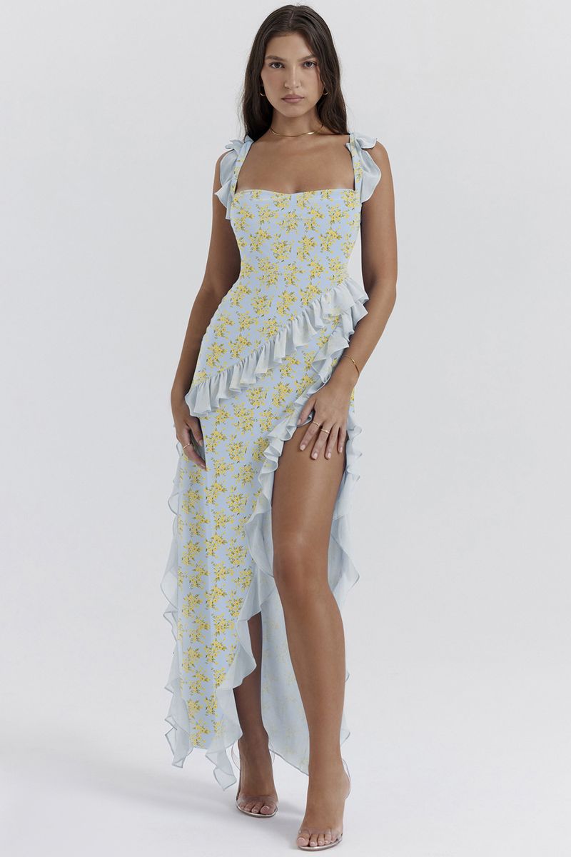 Damenbekleidung Sommer Neue Französisch Sling Holz Ohr Rand Design Hot Girl Schlitz Langen Rock Kleid Weiblich_voghion.com