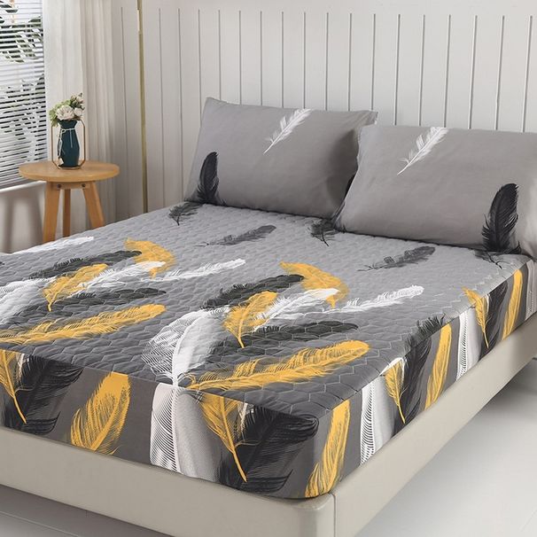 Brushed Microfiber Mattress Protector Quilted Waterproof Cover With Floral Print Queen King Hypoallergenic Breathable Fitted Sheet Style Deep Pocket_voghion.com