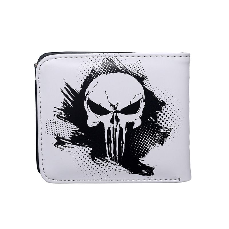 Herren-Geldbörse, kurze Geldbörse mit Fledermaus-Totenkopf-Motiv, mit Retro-Totenkopf-Aufdruck, Reißverschluss-Geldbörse für Herren und Damen_voghion.com