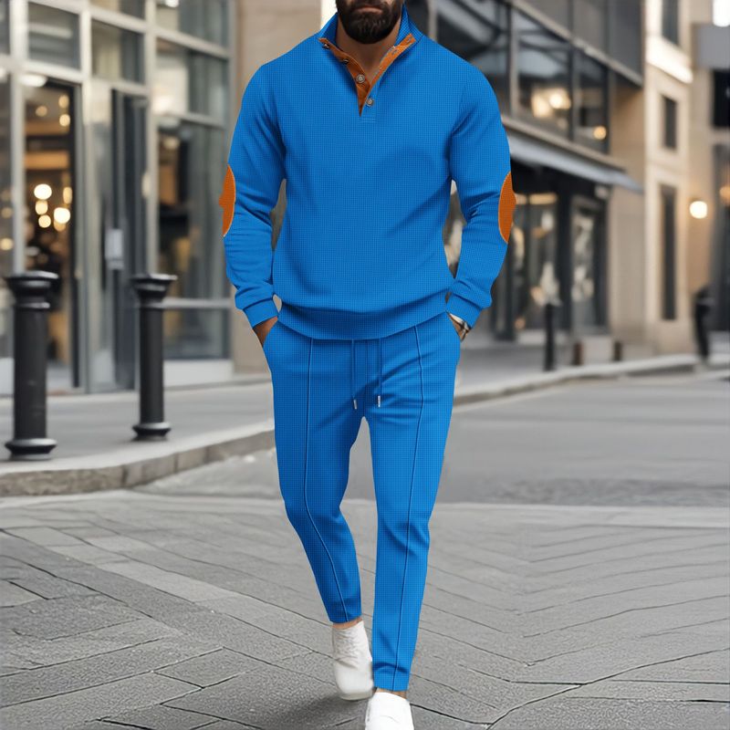 Abbigliamento uomo autunno e inverno nuovo da uomo, maglione casual a maniche lunghe con colletto rialzato a nido d'ape e bottoni_voghion.com