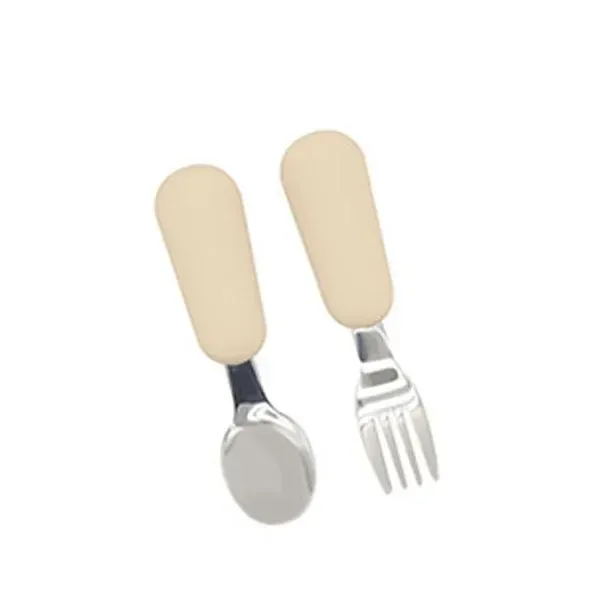 Baby Silikon Servis Set Barnredskap Rostfritt Stål Småbarn Servis Bestick Tecknad Spädbarnsmat Matningssked Gaffel_voghion.com