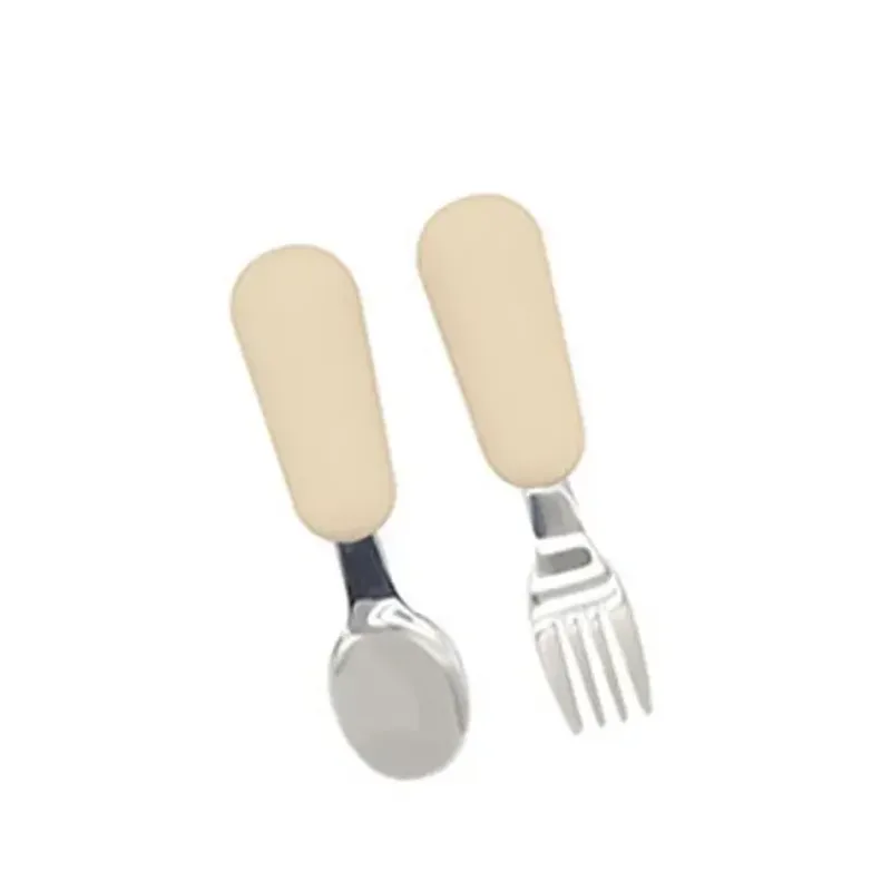 Set de tacâmuri din silicon pentru bebeluși, ustensile pentru copii, din oțel inoxidabil, tacâmuri pentru copii, desene animate, lingură și furculiță pentru hrănirea alimentelor pentru sugari_voghion.com
