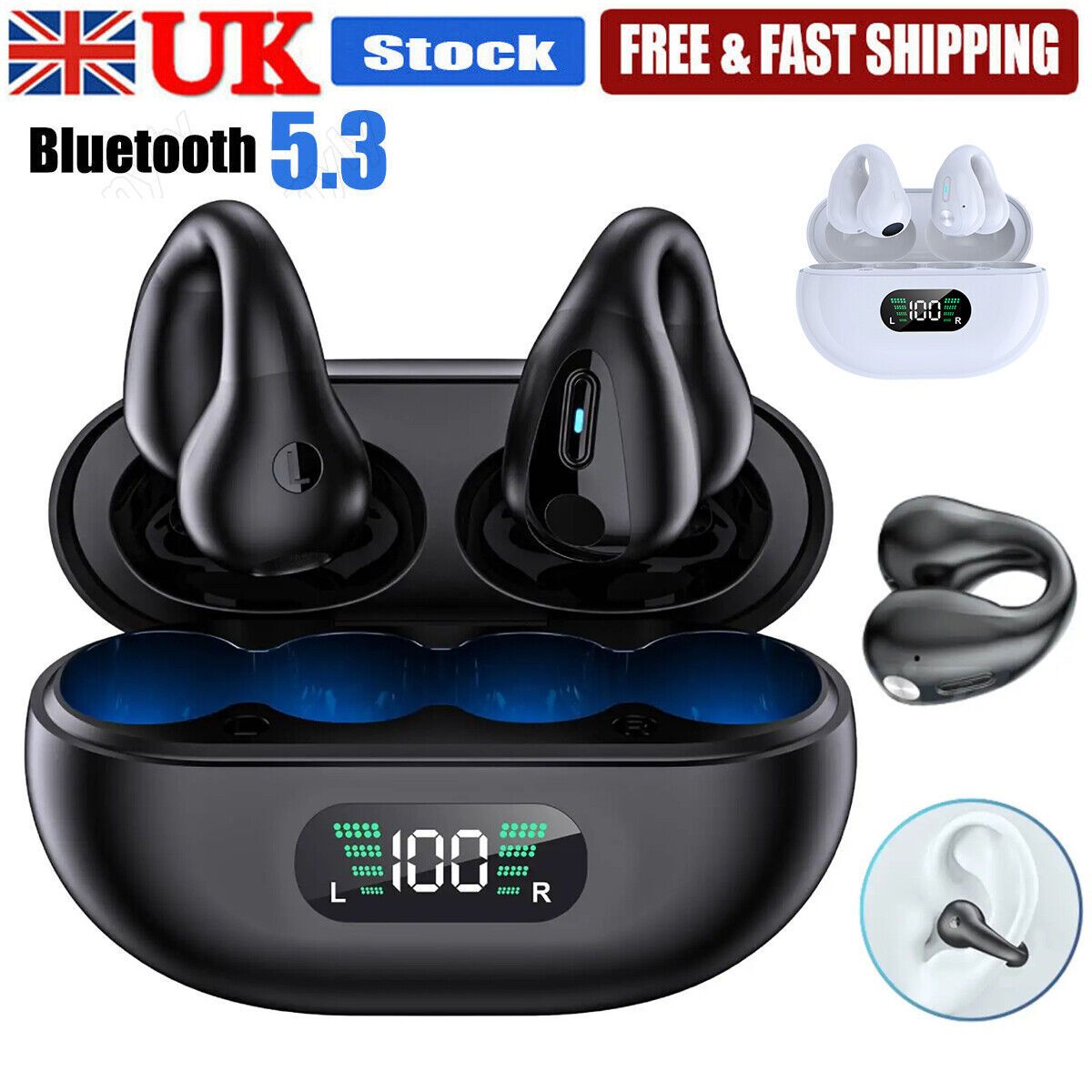 Écouteurs sans fil Bluetooth 5.3 à clip pour iPhone et Android_voghion.com