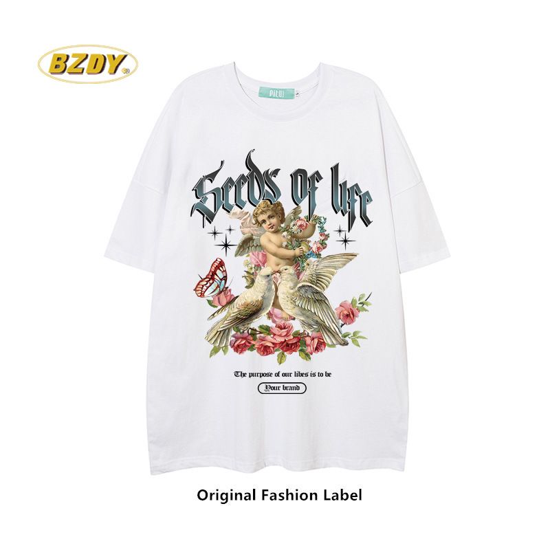 T-shirt di design, oversize, ampia, in cotone, vestibilità slim, sottoveste, piccolo marchio di moda maschile_voghion.com