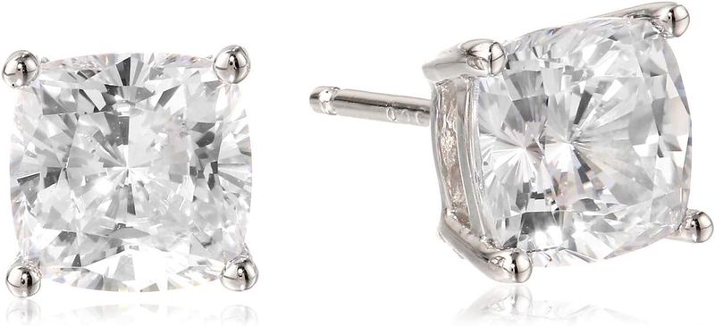 Essentials Platinum Plated Sterling Silver Cushion Cut Cubic Zirconia Stud Earrings_voghion.com