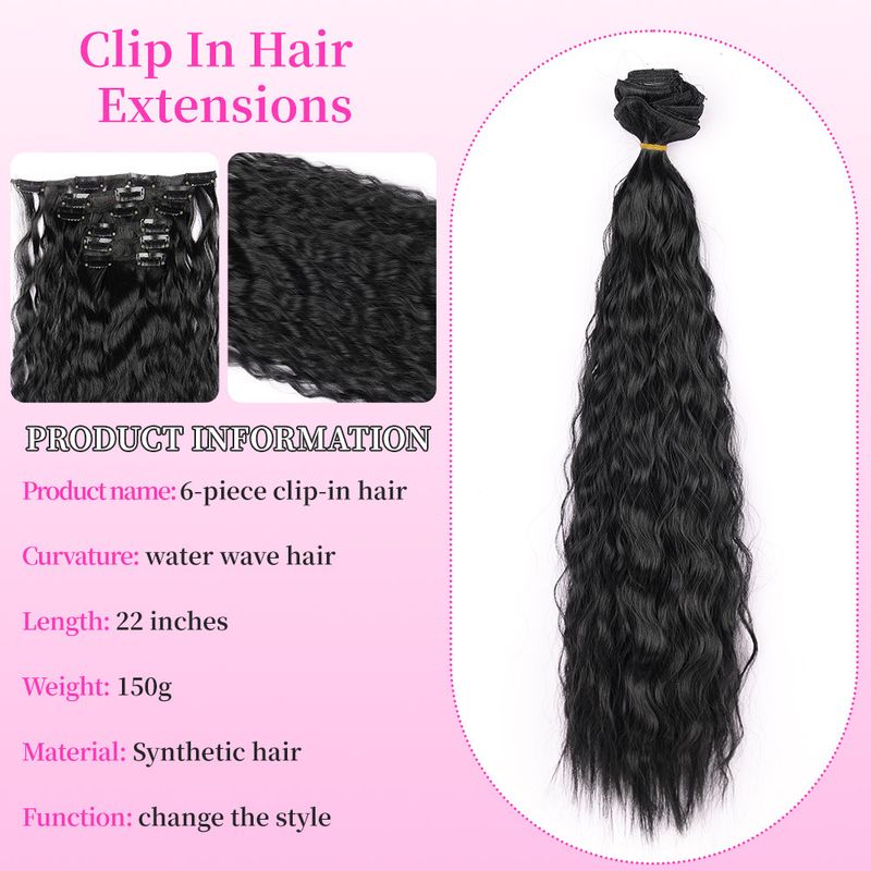 wool curl clip hair wig corn perm 6 piece set chemical fiber wig piece female water ripple hair extension piece_voghion.com