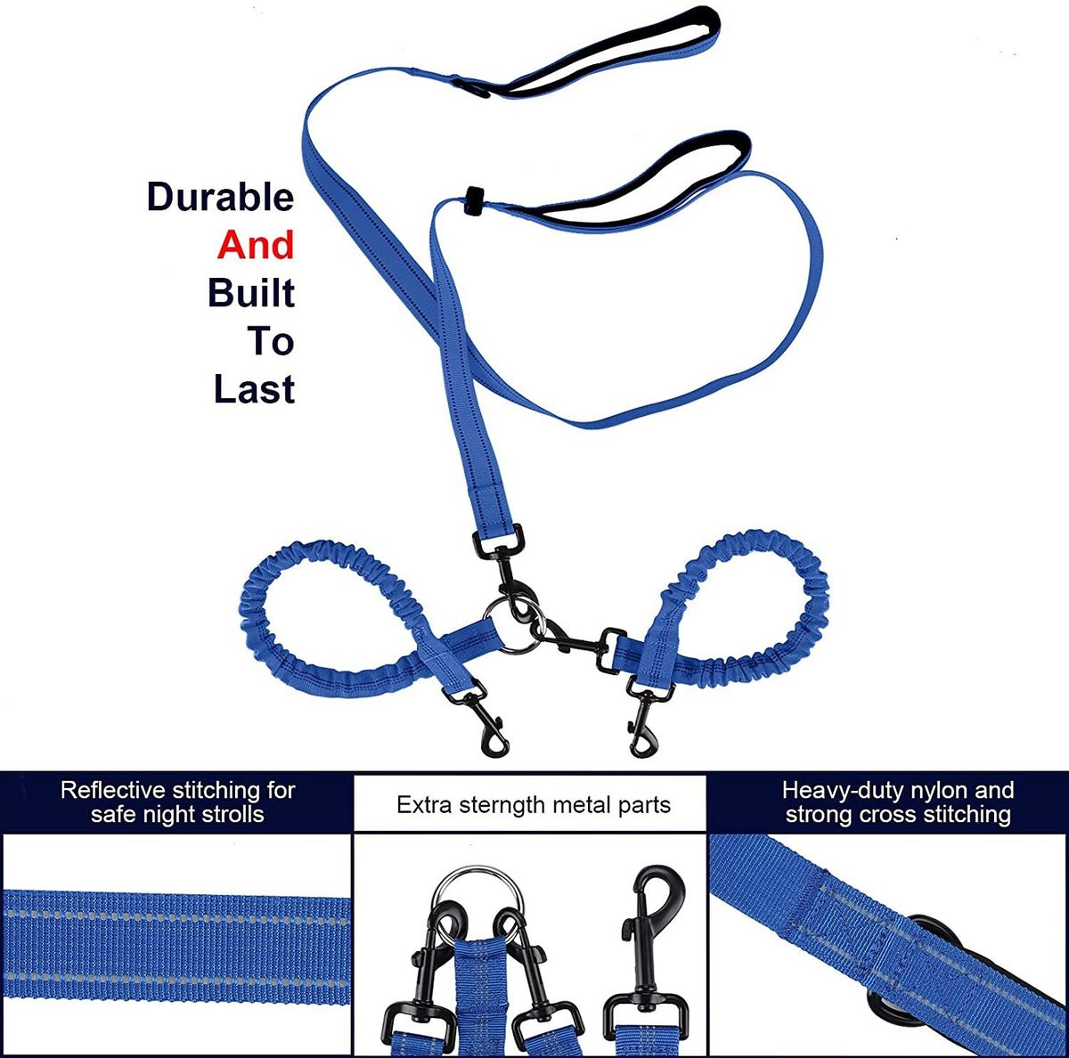 Pet Dual One Tow Two Double-Headed 2 Leashes Retractable Elastic Night Light Anti-Tangle Dog Leash Factory_voghion.com