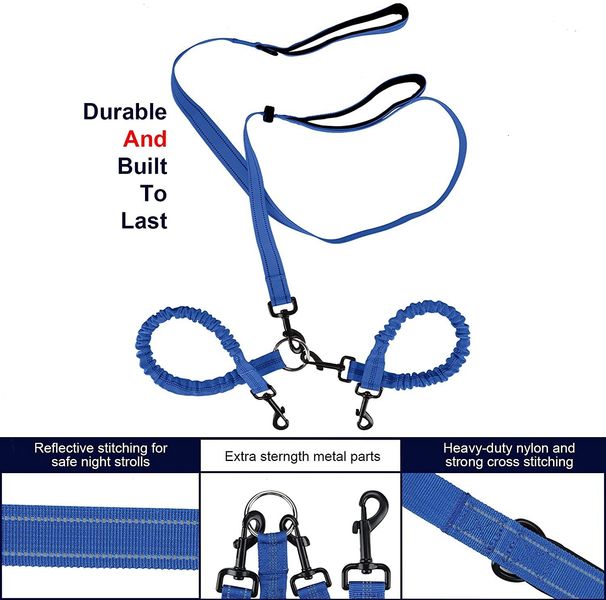 Pet Dual One Tow Two Double-Headed 2 Leashes Retractable Elastic Night Light Anti-Tangle Dog Leash Factory_voghion.com