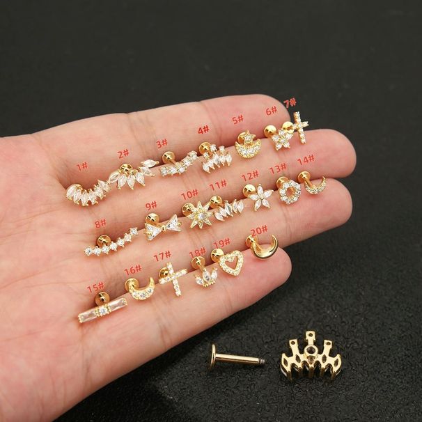 Boucles d'oreilles pendantes en forme de couronne de zircons incrustés de micro-tiges de cuivre, bijoux de nez percés, style lune et amour_voghion.com