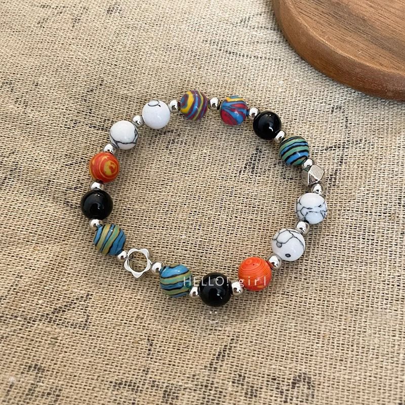 Korean Hip-Hop Personality Fashionable Ins Cold Style Colorful Stone Gray Ink Beads Bracelet For Women_voghion.com