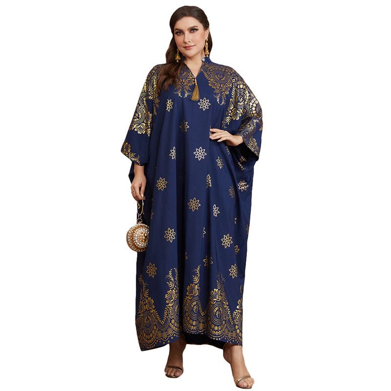Muslim Hot Stamping Dress Large Size Women's Long Robe_voghion.com