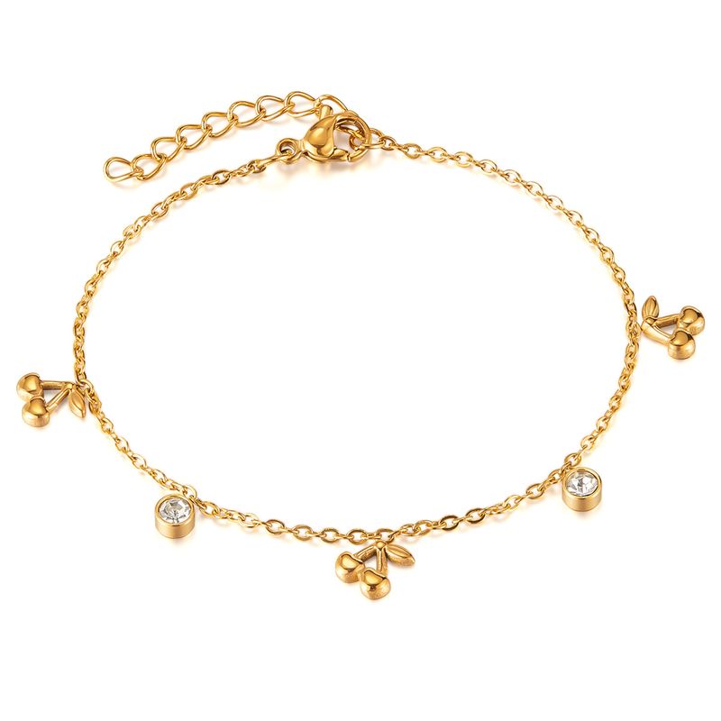 Bracciale in acciaio inossidabile con ciliegie dal design unico e versatile per donna, gioiello alla moda in acciaio al titanio tempestato di diamanti_voghion.com
