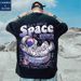 C & J Camiseta extragrande de manga corta para hombre, astronauta, manga 5/4, marca de moda americana, camiseta negra holgada grande 8XL_voghion.com