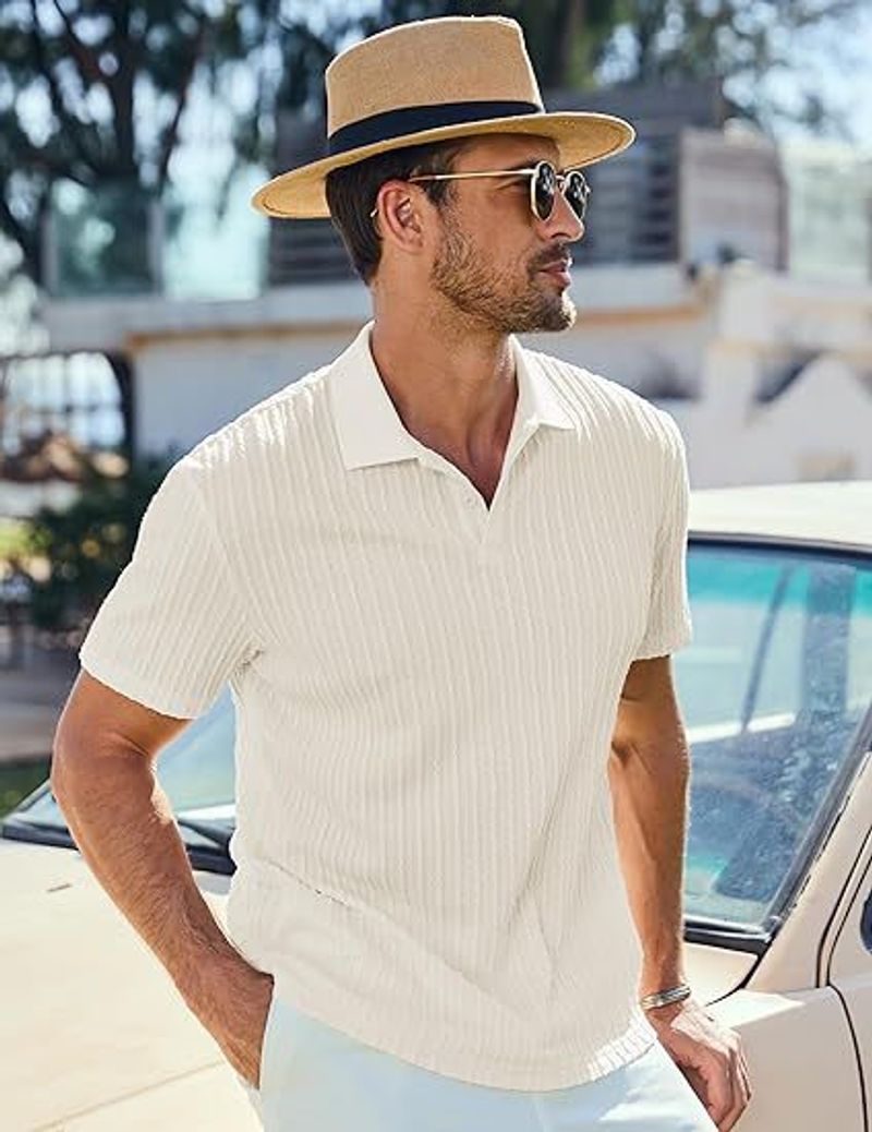 Polo informal de verano para hombre, de manga corta, con botones para vacaciones y playa, tejido de punto elástico alto, para comercio exterior europeo y americano._voghion.com
