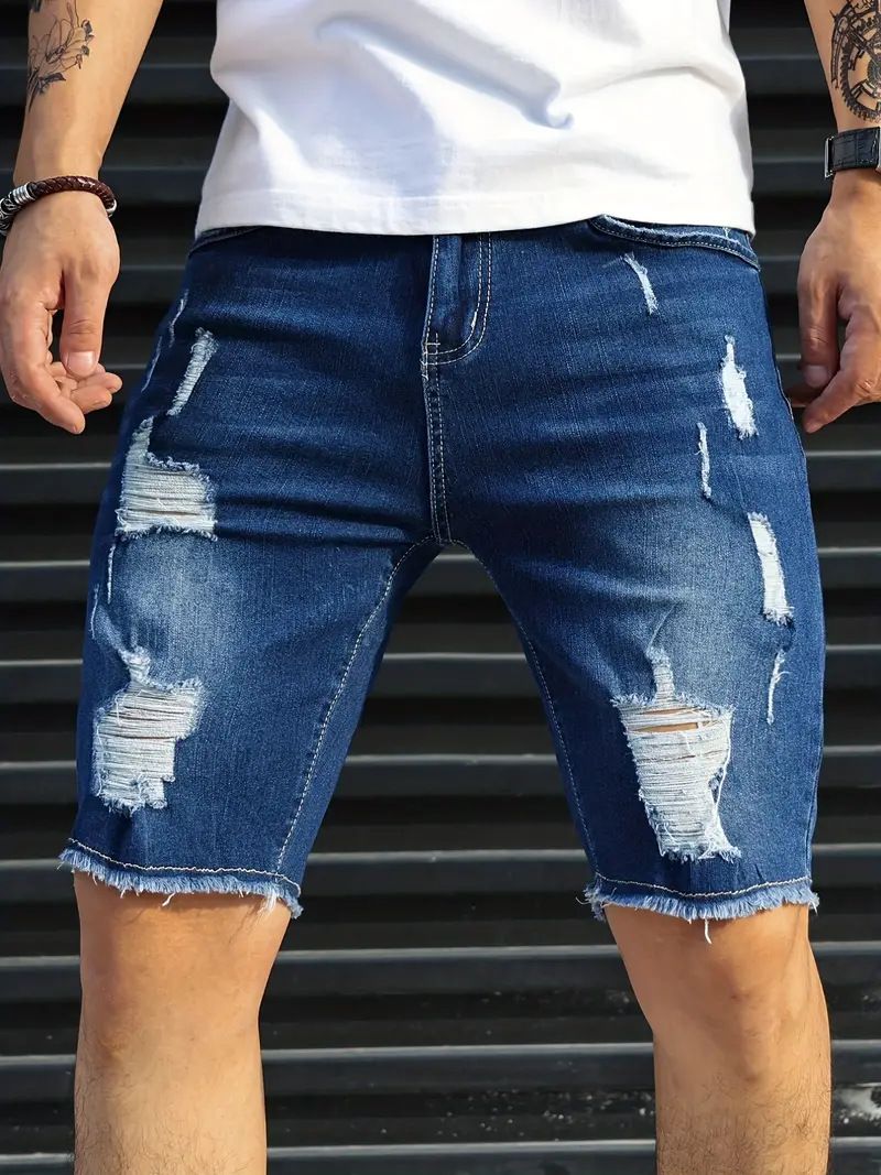 Herrenbekleidung Herren Five Point Denim Casual Short Ripped Slim Sommershorts_voghion.com