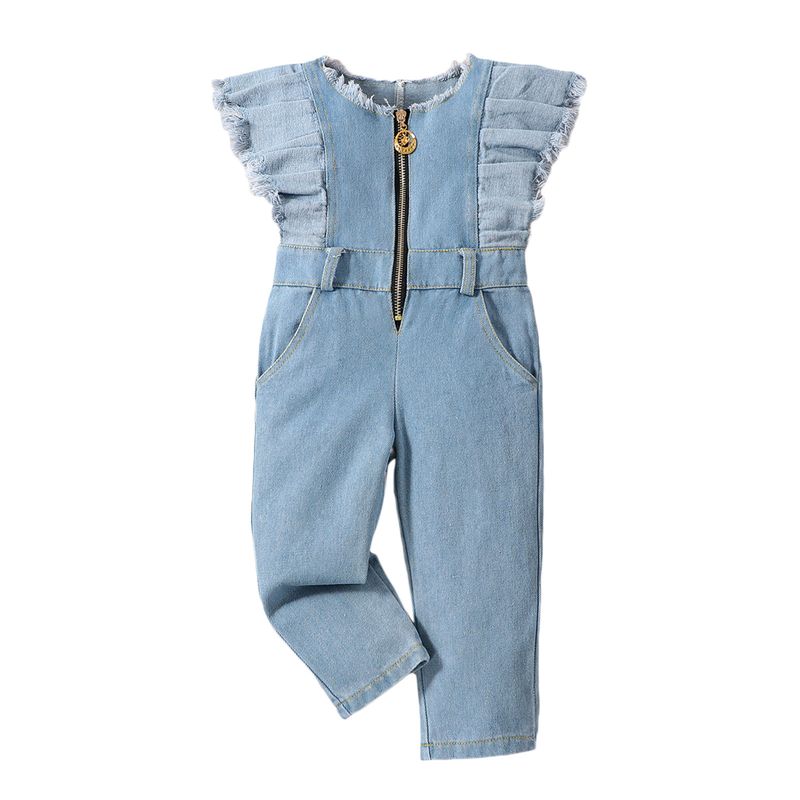 Mor og barn, nye denimbukser med flyvende ermer for jenter_voghion.com
