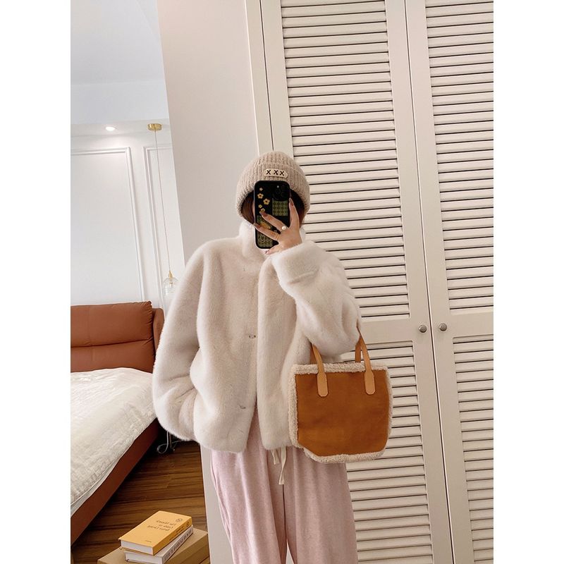 Abbigliamento donna cappotto di pelliccia di visone pelliccia collo alto integrato pelliccia di visone corta pelliccia ecologica cappotto di pelliccia invernale da donna_voghion.com