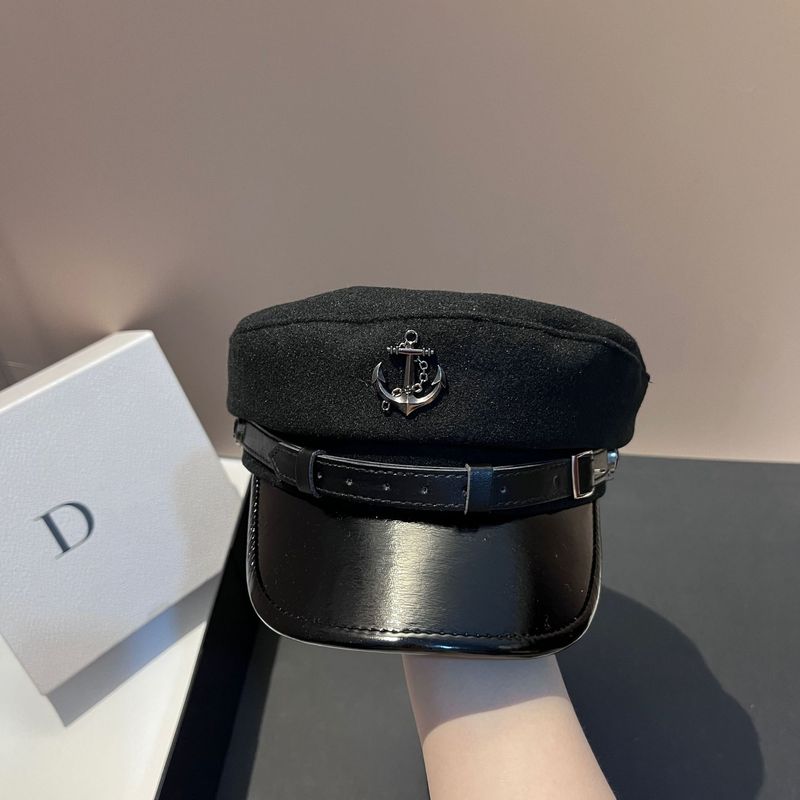 Women's Military Hats woolen belt navy hat European and American light luxury fashion age-reducing leather brim warm peaked cap newsboy hat for women_voghion.com