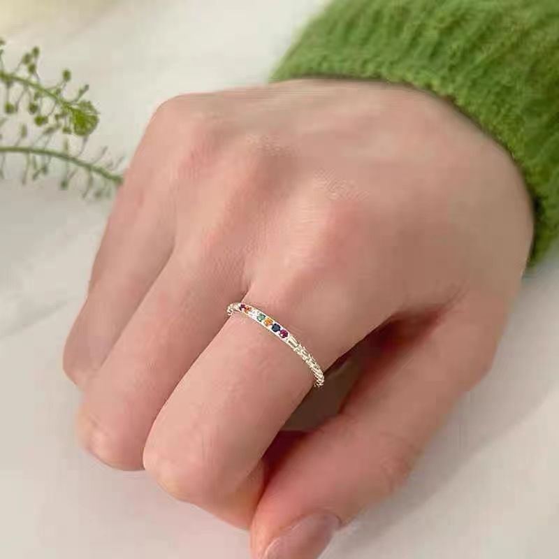 Silver Rainbow Fine Sparkl Diamond For Women, Korean And Japanese Niche Design, High-end Lava Irregular Open Fer_voghion.com
