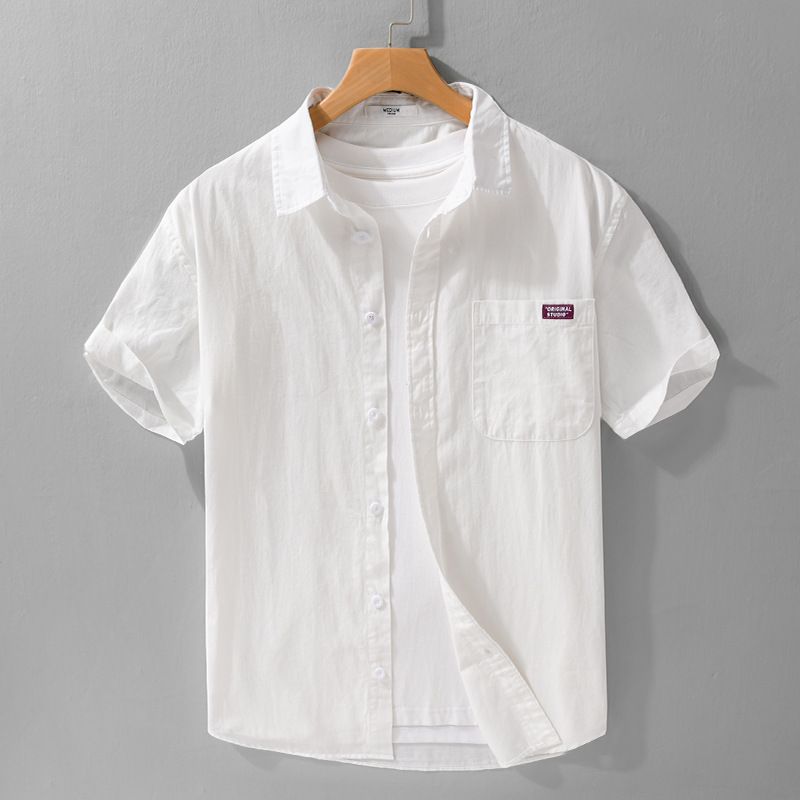 Summer Männer einfach a villfälteg Kuerzärm Hemd aus purer Kotteng, bequem an atmungsaktiv, frësch a Business Casual Hemd_voghion.com