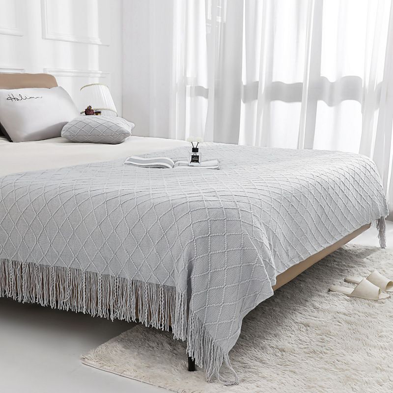 Nordic Retro Diamond Blanket Solid Color Knitted Blanket Bed End Blanket Bed Sofa Blanket Towel Bed End Towel_voghion.com