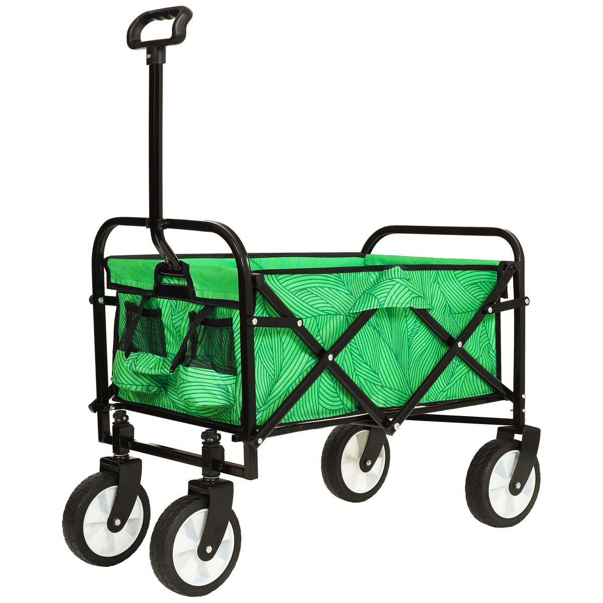 Minimeetall Colorful Collapsible Foldable Wagon Cart With Strapping System, Beach Wagon ,Utility Wagon Grocery Cart Camping Shopping Sports Gardeing Fishing Supports 225lbs,green Line_voghion.com