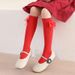 Børnetøj Børnesokker Efterår og Vinter National Stil Trend Sløjfe Store Røde Kalvesokker Piger Prinsessestil Nytår Røde Bomuldssokker_voghion.com
