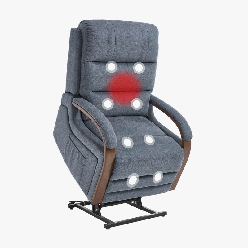 Power Lift Recliner Chair For Elderly, Recliner Chair With Massage & Heat, Electric Leather Lift Recliner Chair For Living Room With Side Pocket, Blue_voghion.com