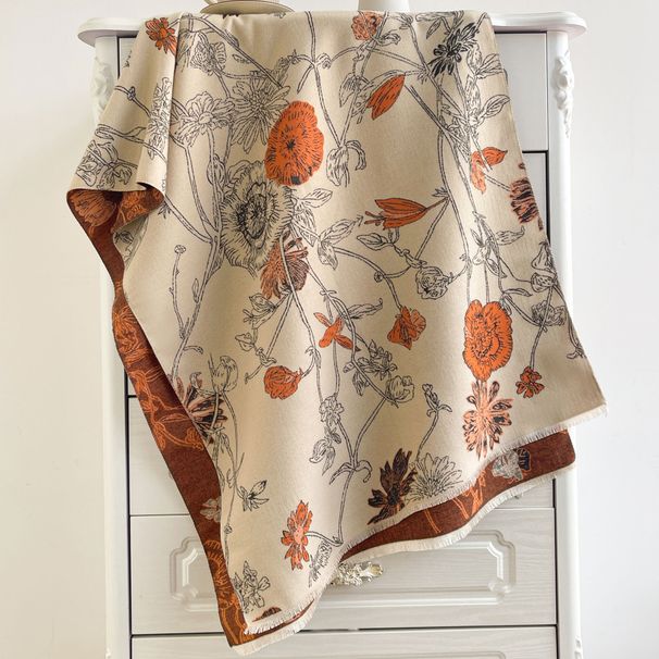 Doppelseitiger Schal aus Kaschmirimitat – Winterwarmer Blumenschal für Damen & Geschenkidee (Koreanischer Stil, Wendedesign, Weich & Kuschelig)_voghion.com