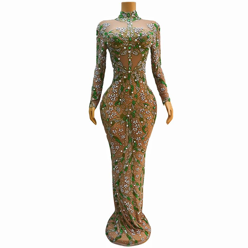 Sexy Super Sparkling Colorido Água Diamante Noite Performance Bar Host Fishtail Vestido Longo_voghion.com
