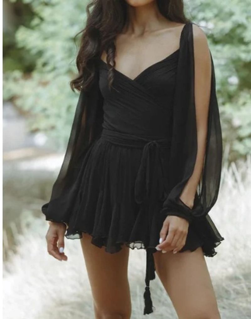 Abito sexy da donna con scollo a V e maniche a spalle scoperte_voghion.com