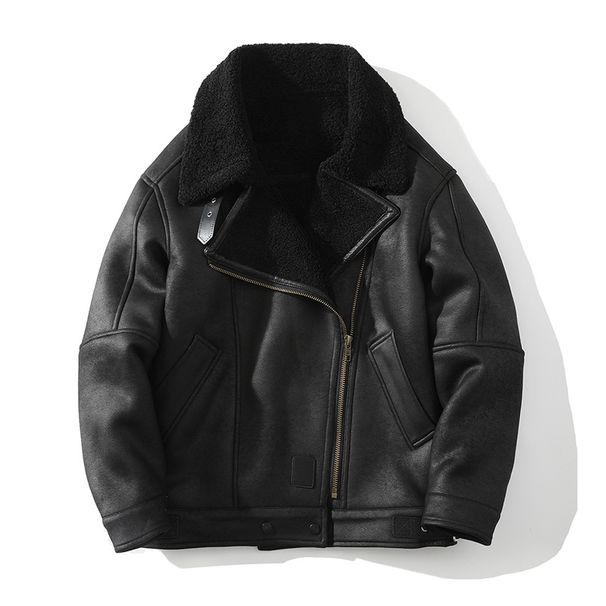 Jaqueta de couro sintético masculina para motociclista – Casaco de inverno com forro de lã e zíper assimétrico (tamanhos M-5XL, preto)_voghion.com