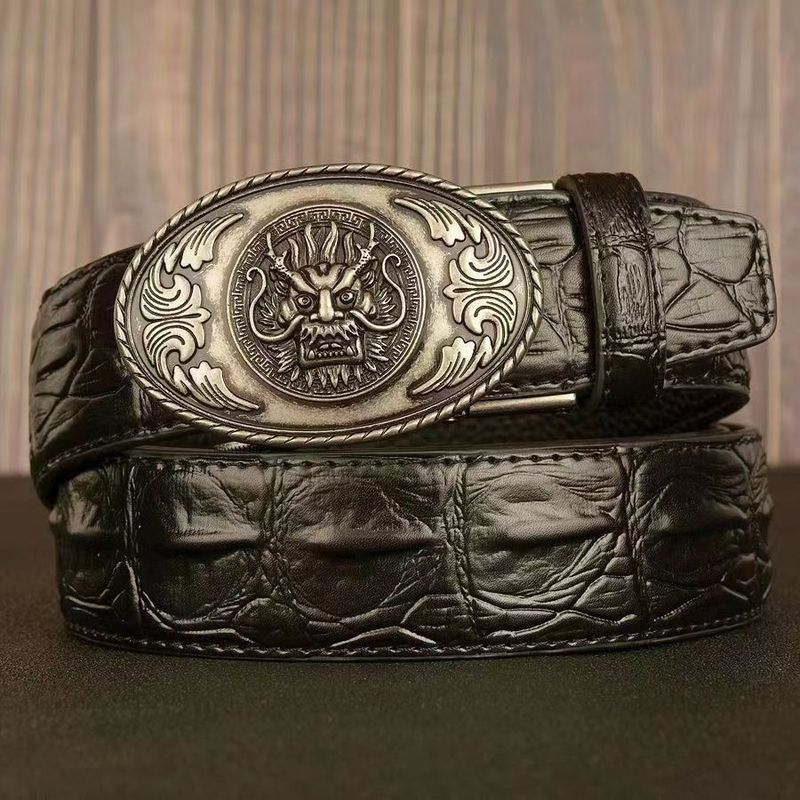 Apparel Accessories head automatic buckle men's belt cowhide personality crocodile pattern casual belt men's fashion casual belt_voghion.com