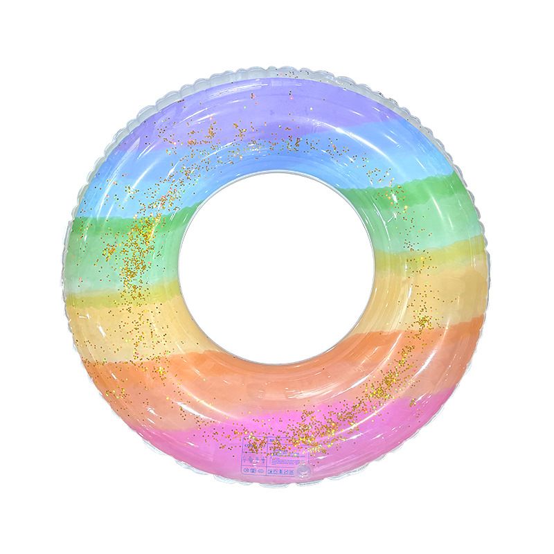 Inflatable Pool Float - Eco-Friendly Thickened PVC With Glitter & Rainbow Colors (Beginner Adult Swim Ring High Buoyancy For Water Play)_voghion.com