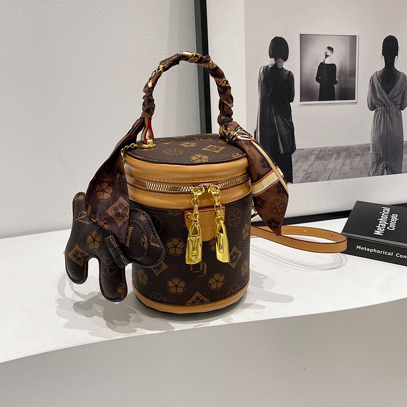 Printed wealth bucket for women 2024 fashion handbag cylindrical shoulder versatile crossbody bag trend_voghion.com