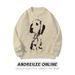 Men's Retro Streetwear Sweater With Embroidered Puppy Design - Soft Knit Crewneck Pullover For Casual Fall Outfits_voghion.com