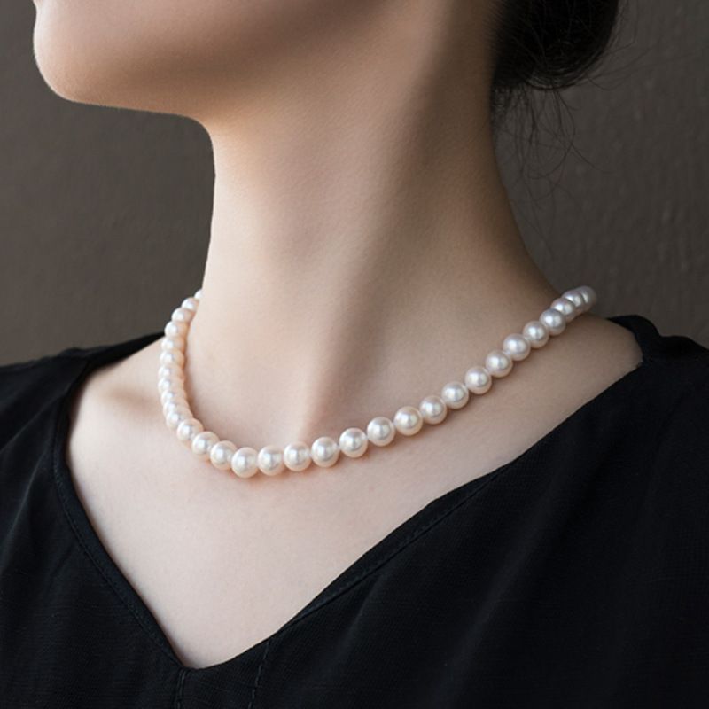 Genuine Natural Pearl Shell Bead Necklace Clavicle Round Birthday Gift For Mother And Mother In Law Mother's Day_voghion.com
