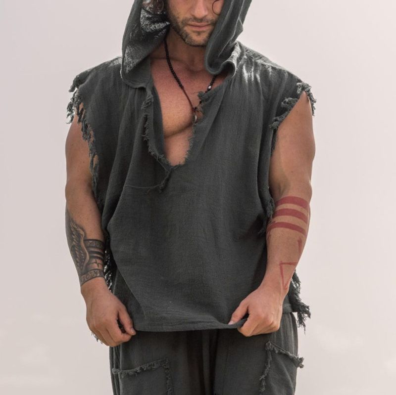 Herrenbekleidung no code Sommer Herren Casual atmungsaktive und bequeme ärmellose Kapuzenweste_voghion.com