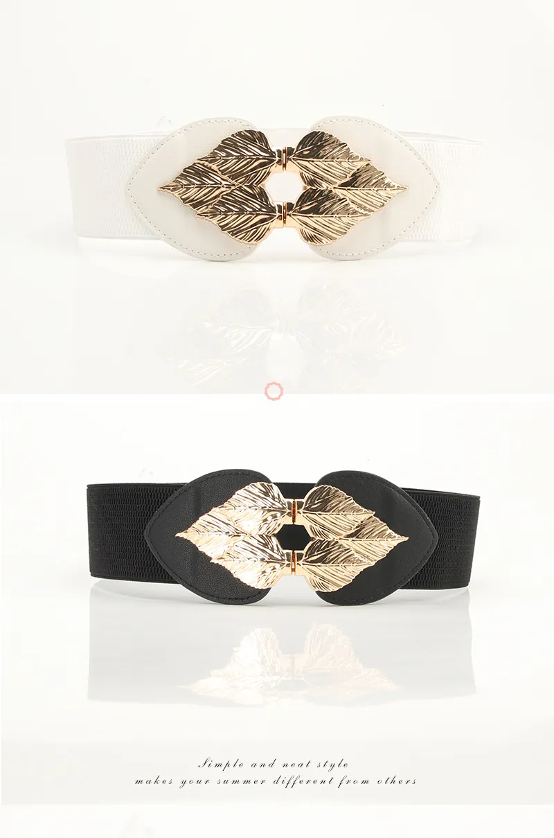 Ceinture élastique femme mode banlieue ceinture femme feuille coeur de pêche élastique large ceinture avec robe_voghion.com