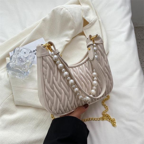 Borsa a tracolla multifunzionale con catena estiva 2025, modello di perle ricamate ad ascella, da donna_voghion.com