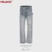 Men's and Women's Washed Buttons Editor's Decorated Pants Unisex Distressed Bootcut Jeans_voghion.com