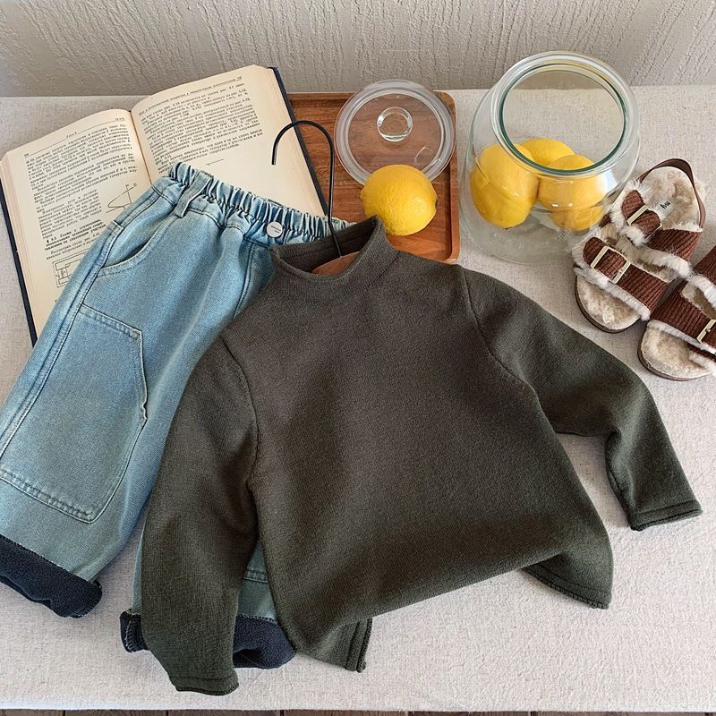 Pulls pour hommes et femmes version coréenne, vêtements d'automne et d'hiver, pull tricoté de base pour enfants, nouveau semi-haut 2024_voghion.com