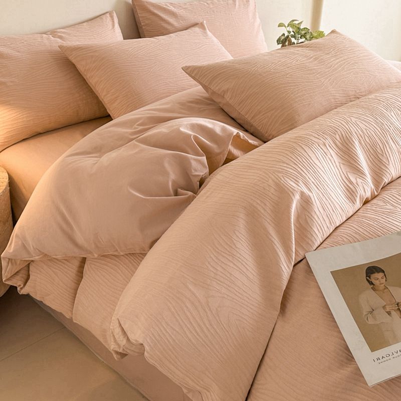 Simple And Elegant Bedding Four-Piece All Pure Washed Cotton Jacquard Duvet Cover Bed Sheet Single Dormitory Three-Piece_voghion.com