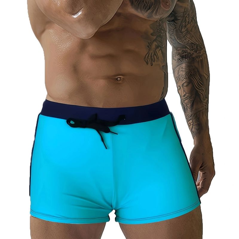 Men's Solid Color Swim Trunks - Low-Rise Board Shorts With Drawstring For Beach & Pool​_voghion.com