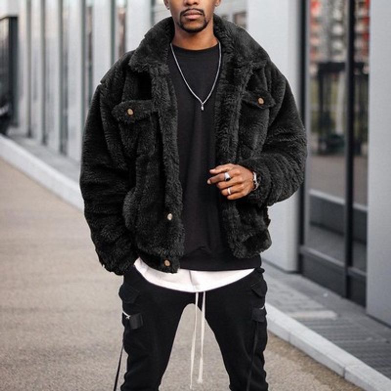 Herrenbekleidung Herrenjacke aus mittellanger Plüschjacke in lockerer Freizeitoptik_voghion.com