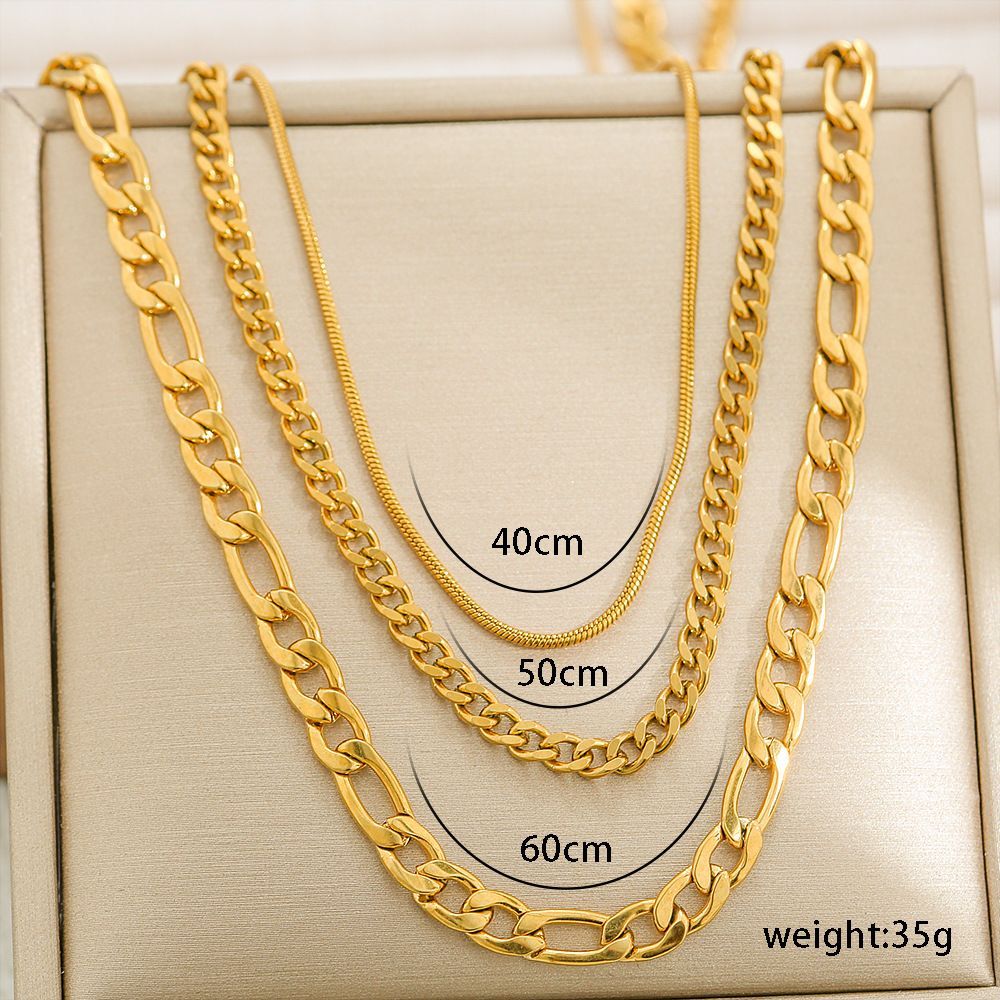 Aurora Atelier Stacked Stainless Steel Figaro Chain Thick, Multi-layer Necklace Women's Neutral Collarbone Chain Cross-border Decoration_voghion.com