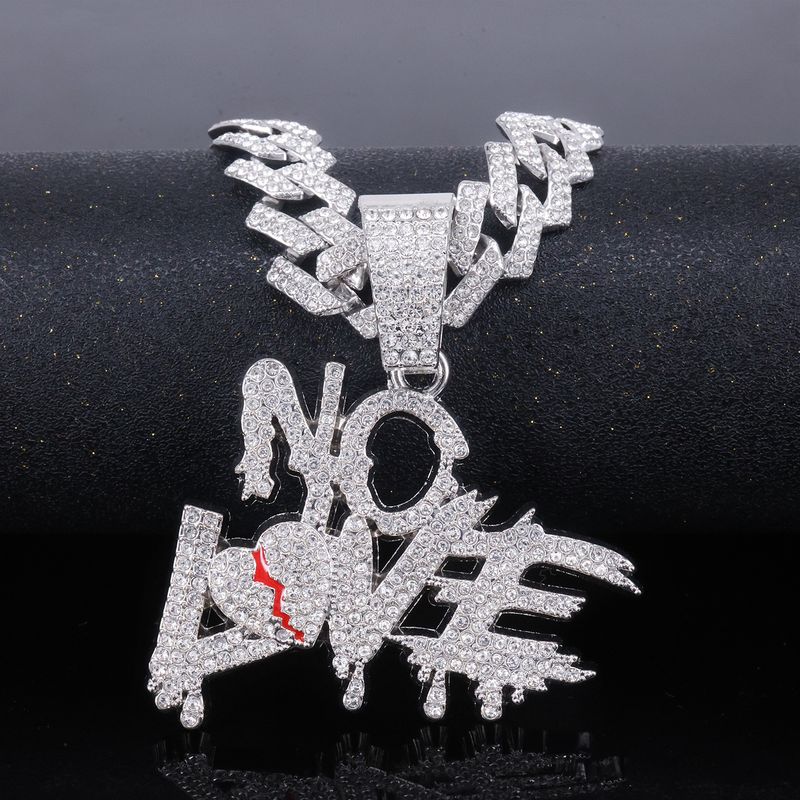 Unisex Hip Hop Full Diamond Letter Love NO LOVE Pendant Street Niche Hiphop Personality Cuban Chain_voghion.com